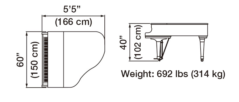 GX-1 Grand Piano Dimensions