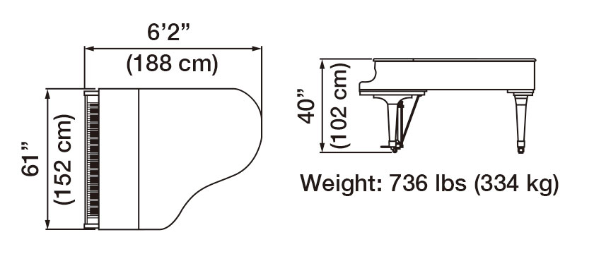 GX-3 Grand Piano Dimensions
