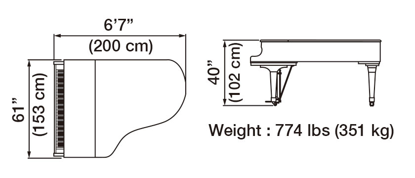 GX-5 Grand Piano Dimensions